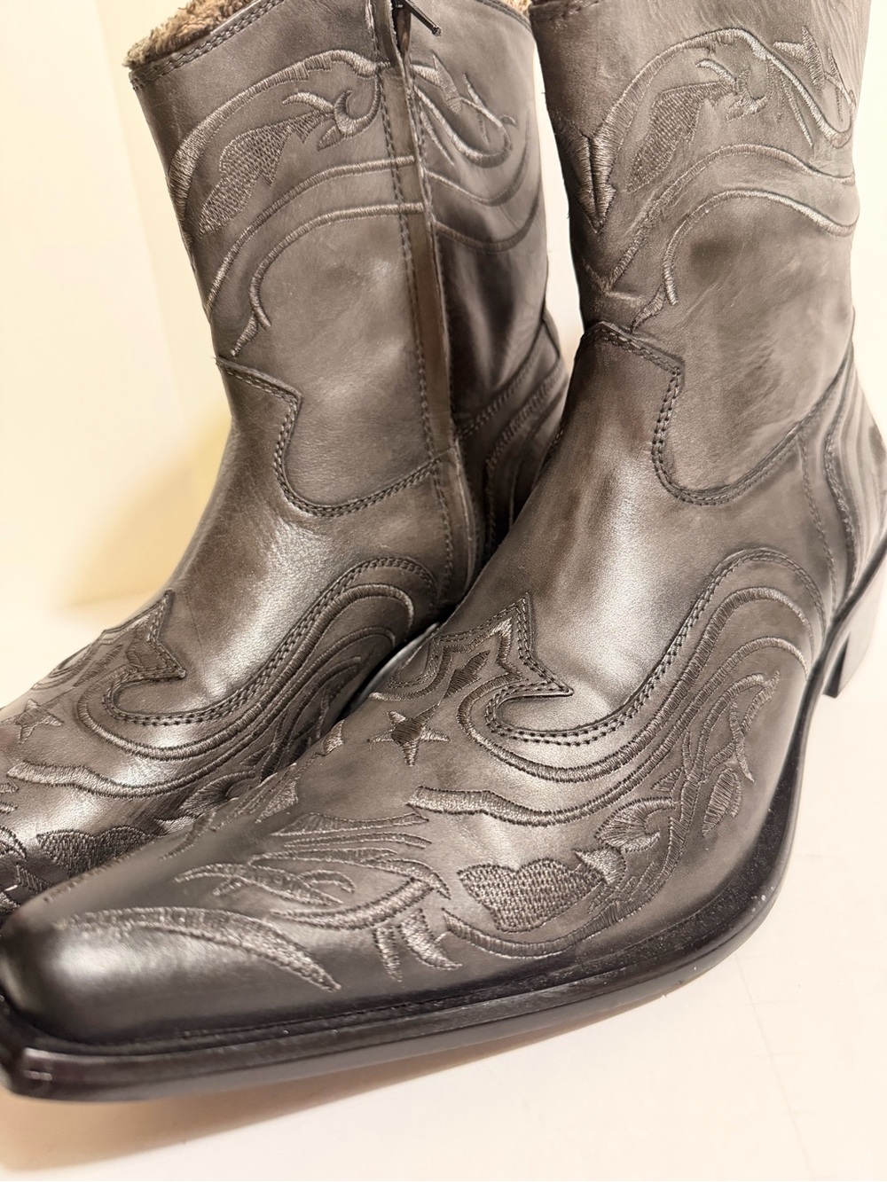 Aldo Black Embroidered Western Leather Boots